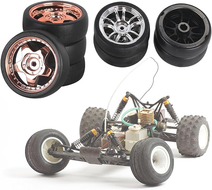 4PCS Black Toy Car Wheel Tires,48mm Simulation Rubber Tire Toy Model Spare Parts Easy Installation Small in Size,Remote and App Controlled Vehicles Parts Tires