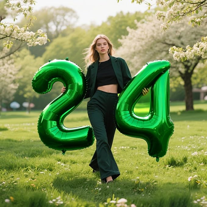 40 Inch Green Number 24 Digital Balloon,Jumbo Mylar Foil Helium Balloon for 24 Balloons for Birthday Party,Wedding Anniversary Party Decorations