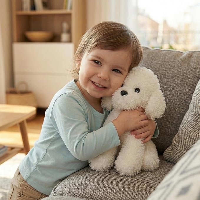 White Toy Poodle Stuffed Animal Dog Puppy - Bichon Frise Maltese Maltipoo White Labradoodle Plush Toy for Kids and Babies 12.6"