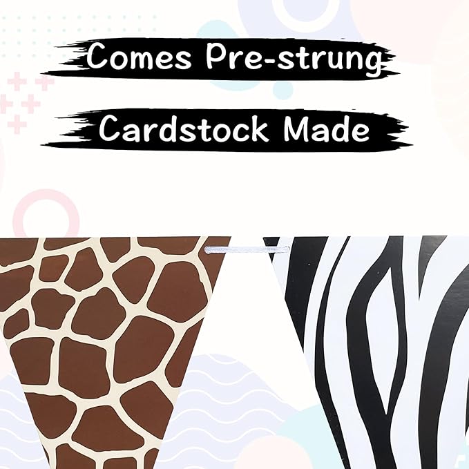 2 Pieces Animal Print Pennant Banner Jungle Theme Party Supplies Safari Birthday Party Decorations, Jungle Safari Birthday Banner for Animal Zoo Party Decor
