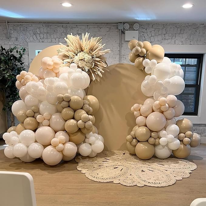 Netural Balloon Garland Arch Kit, Double Stuffed Beige Cream Tan Balloons Garland Blush White Sand Boho Balloon for Netural Baby Shower Gender Reveal Bridal Birthday Wedding Party Decorations
