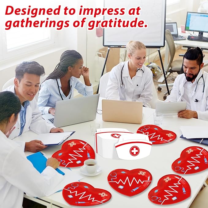 100Pcs Nurse Graduation Paper Plates Napkins Set RN Graduate Party Decorations for Nurses Week Day Doctor Medical School Party Supplies Red Heart Nursing Birthday Disposable Tableware