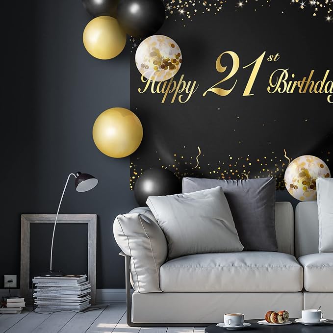Happy 21st Birthday Balloons Black Set Decor - Cheers to 21 Years Old Party Theme Garland Banner Backdrop Decorations For Women and Men Supplies