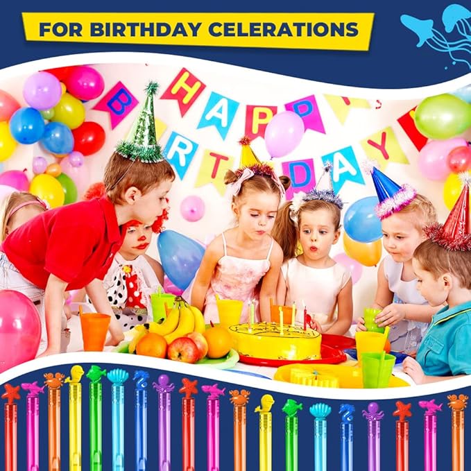 32Pcs Sea Mini Bubble Wands Assortment 8 Styles 8 Colors Bubble Party Favors for Kids, Bubbles for Kids, Themed Birthday Party Favors, Classroom Prizes Summer Outdoor Gifts for Girls Boys