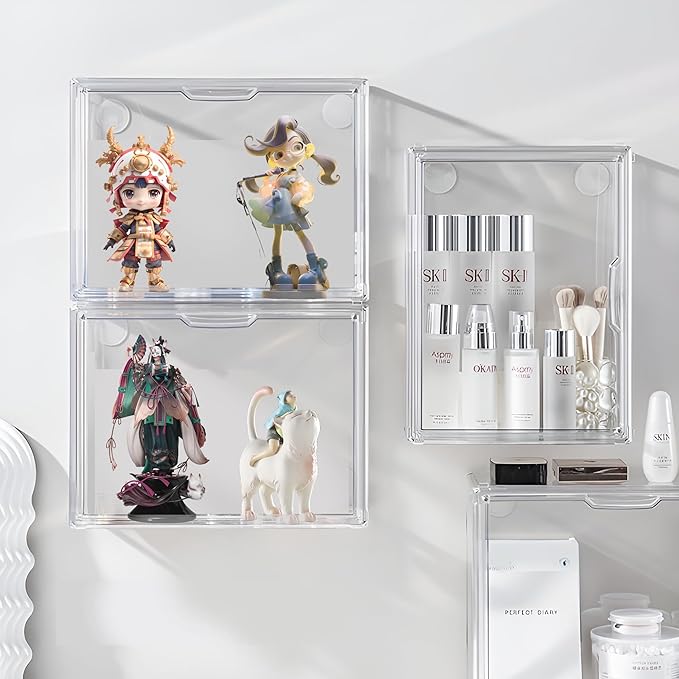 Acrylic Display Case for Figures, 3 Tier Clear Wall-Mounted Storage Organizer, Display Box with Magnetic Door, Dustproof Showcase Cabinet for Doll Action Figure Collectibles