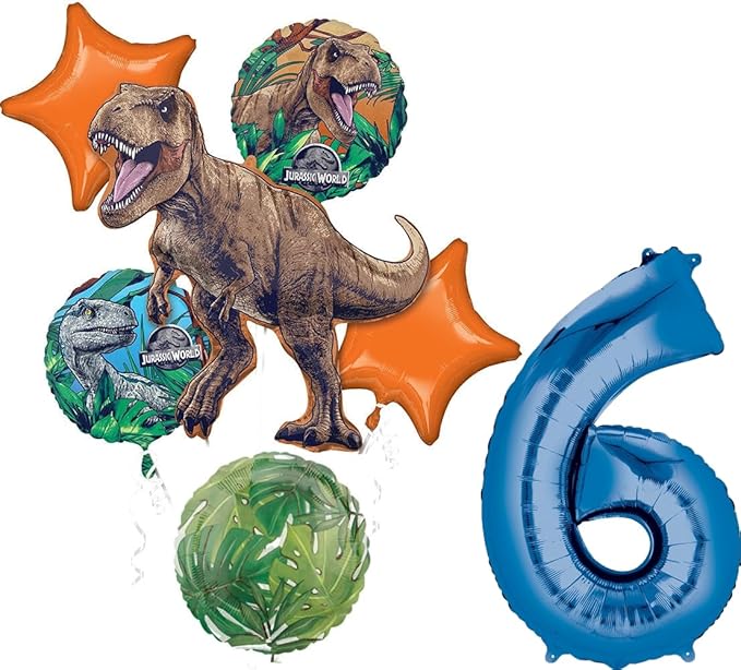 Jurassic Dinosaur World 6th Birthday Party Supplies Foil Balloon Bouquet Decorations