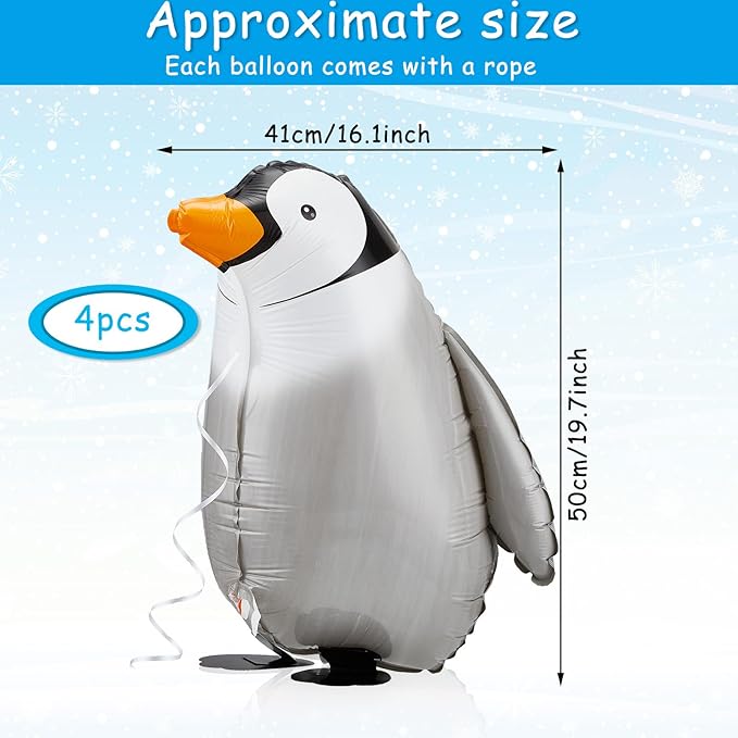 Zhanmai 4 Pcs Walking Penguin Balloons Foil Penguin Birthday Party Supplies Pet Walking Animal Helium Balloons for Baby Shower Birthday Party Decoration