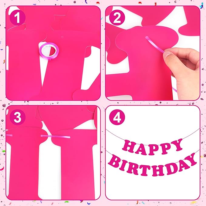 Pink Happy Birthday Banner Sign Birthday Backdrop Party Supplies for Kids Boys Girls Birthday Party Decorations
