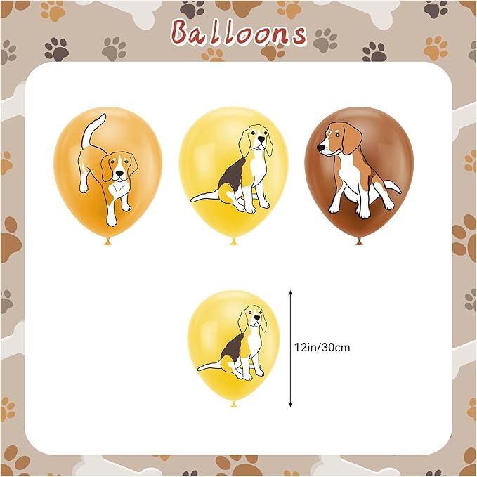 Beagle Theme Party Supplies - Birthday Decorations Including Happy Birthday Banner, Cake Cupcake Toppers, Hanging Swirls, Balloons for Dog Party