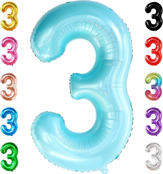 KatchOn, Giant Light Blue Number 3 Balloon - 40 Inch | Blue 3 Balloon Number for 3rd Birthday Decorations | 3rd Anniversary Decorations | Baby Shark Birthday Decoration
