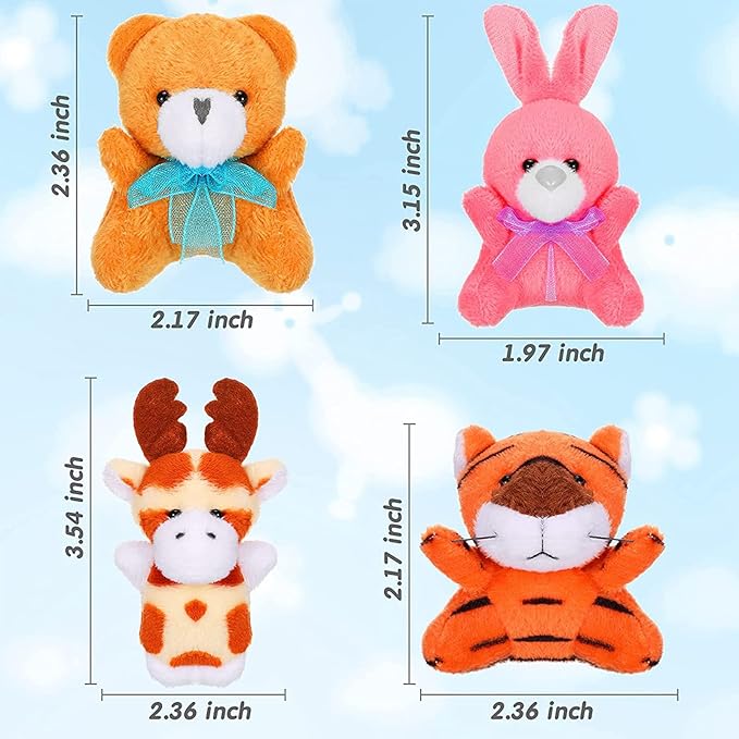 Skylety 50 Pcs Mini Stuffed Animals Bulk Cute Safari Jungle Small Plush Doll Toy Set Tiny Plush Keychain Decoration for Easter Party Favor Gift Carnival Classroom Prize(Cartoon Animals,Bright Color)
