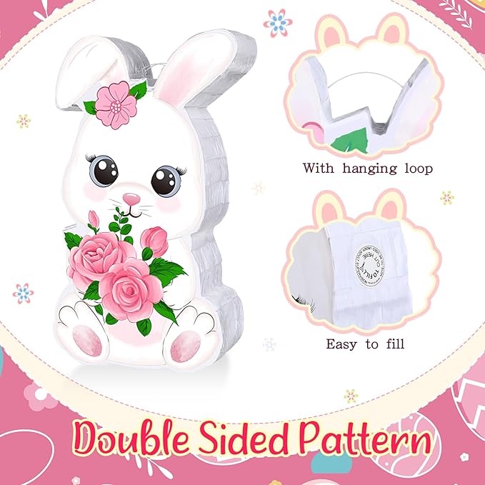 Bunny Egg Piñata with Blindfold, Bat and Filler, Funny Cute Party Favors for Cute Birthday Piñata Egg Theme Kids and Adults Party Supplies Decoration