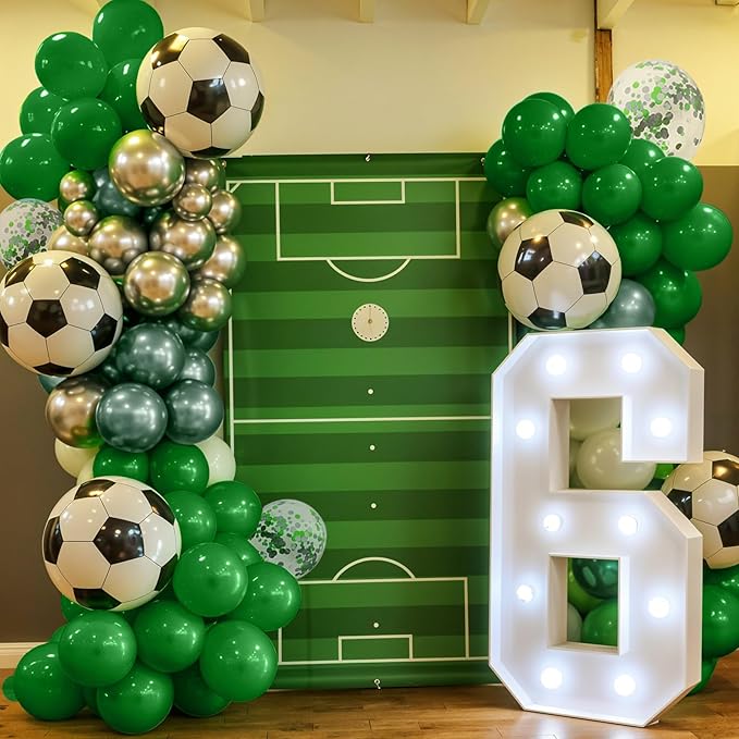 Soccer Balloons, 12 Inch Football Balloon Metallic Green Silver black Confetti Party Latex Ballons for Boy Soccer Birthday Sport Decorations Baby Shower Graduation Party Supplies