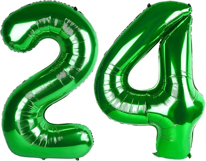 40 Inch Green Large Number 24 Birthday Balloon, Giant Number24 42 Balloons, Foil Mylar Big Balloons for Anniversary Graduation Supplies Decorations