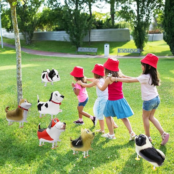 Cute Red Puppy Dog Balloon Air Walker Doggy Balloon Pet Animal Party Supplies, 4 Pack Cartoon Air Walking Dog Balloons Walk Harrier Doggy Supplies For Birthday Baby Wedding Shower