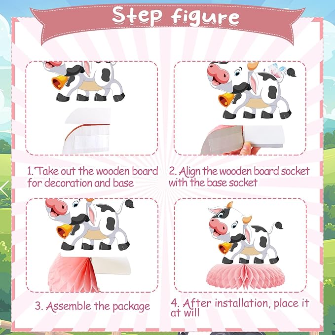 9 Pcs Pink Cow Honeycomb Centerpieces Farm Animals Cow Table Topper Honeycomb Pink Cow Theme Party Honeycomb 3D Cow Print Table Decoration for Party Baby Shower Western Party Supplies
