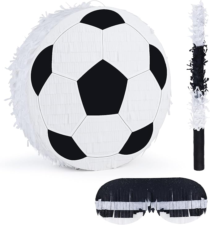 Pinata Bundle with a Blindfold and Bat (13"x13"x4"), Soccer Ball Pinata for Birthday Party Boys, Perfect for Birthday Party, Sport Theme Party, Decoration