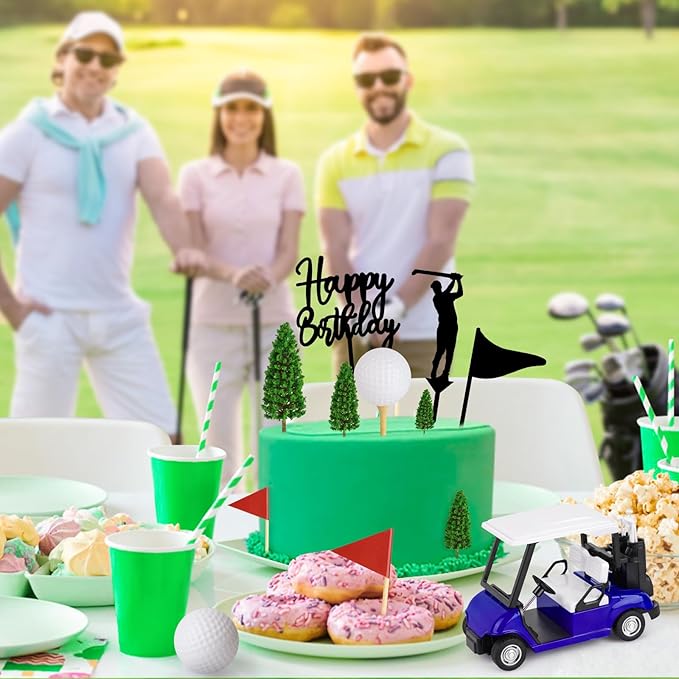 Hooqict 21 Pieces Golf Cake Decorations with Mini Cart, Ball, Green Tree, Clubs, Red Flag Cake Toppers for Men Sports Golf Themed Birthday Party Decorations Supplies