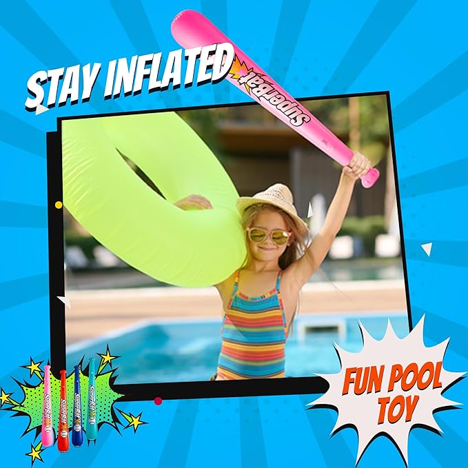 Bedwina Inflatable Baseball Bats in Bulk - (Pack of 12) - Giant 42 Inch Baseball Party Favors for Kids, Sports Theme Toy Party Supplies and Birthday Party Decorations