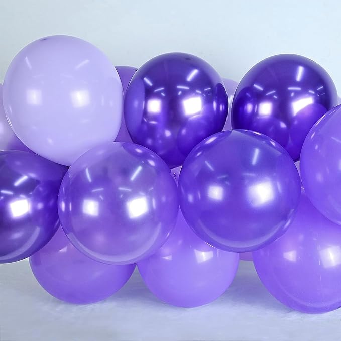 Togvu Purple Balloons, 60 Packs 12 Inch Metallic Chrome Pearl Macaron Light Different Shades Balloons for Girl Birthday, Wedding, Anniversary, Baby Shower, Princess Decoration QQ-5023