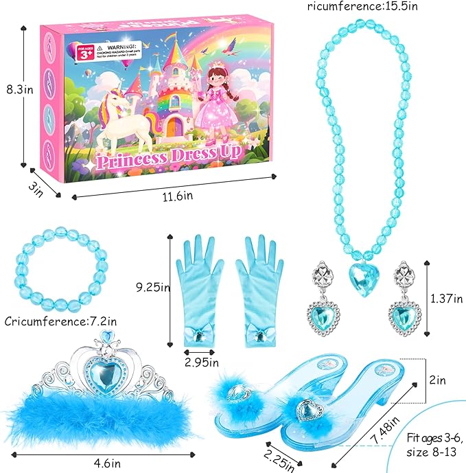 DISHIO Girls Princess Dress Up Shoes and Jewelry Boutique Upgraded Princess Shoes and Accessories with 4 Pair of Princess Play Shoes and Jewelry Set for Toddlers Little Girls Aged 3 4 5 6