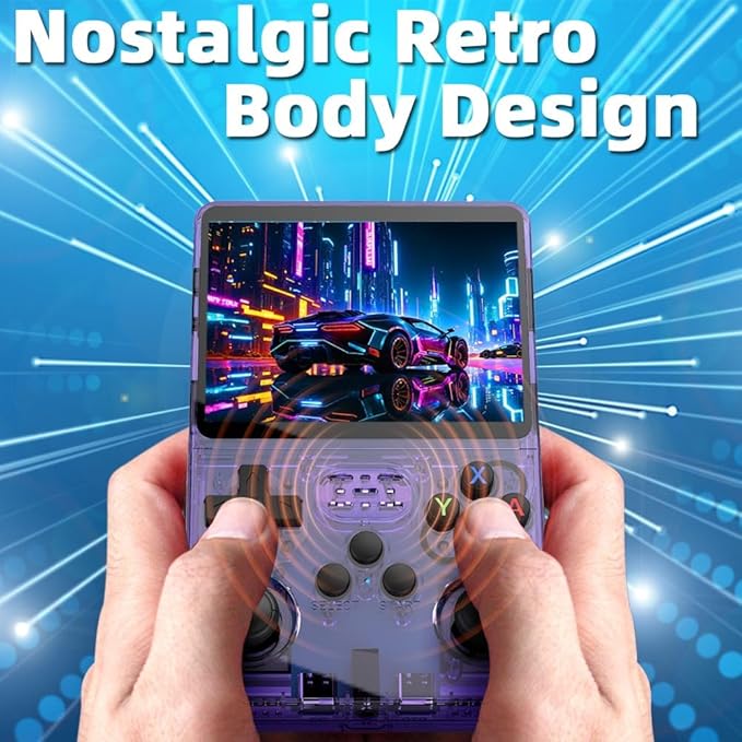 R36S Retro Handheld Gaming Console, 3.5 Inch IPS Screen, 22000+ Games Pre-Loaded, 64GB Storage, 26 Emulators, 3500mAh Battery, Linux System (Purple Transparent, 64 GB)