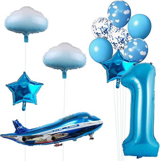 31inch Large Airplane Blue Party Decoration Airplane Balloon Set Birthday Party Supplies (1 Number Airplane)