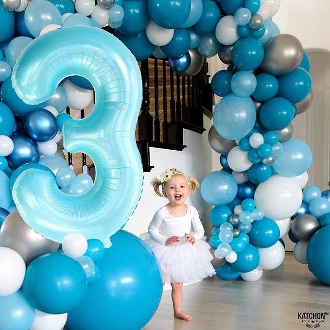 KatchOn, Giant Light Blue Number 3 Balloon - 40 Inch | Blue 3 Balloon Number for 3rd Birthday Decorations | 3rd Anniversary Decorations | Baby Shark Birthday Decoration