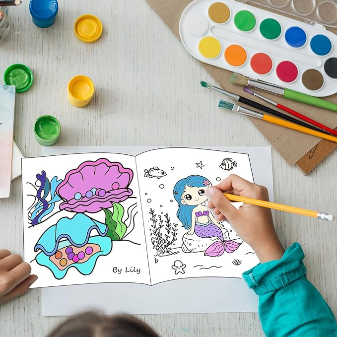 Lyosehy 24PCS Mermaid Mini Coloring Books Purple Mermaid Theme Party Favors Ocean Mermaid Coloring Books Bulk for Kids Mermaid Theme Birthday Party Drawing Book Craft Supplies