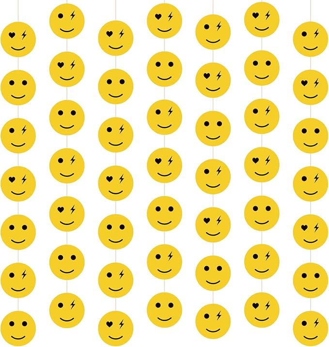 8 Pieces Smile Face Party Decorations Yellow Smile Garland Banners Preppy Smile Paper Cutouts for One Happy Dude Birthday Party Favors Classroom Supplies