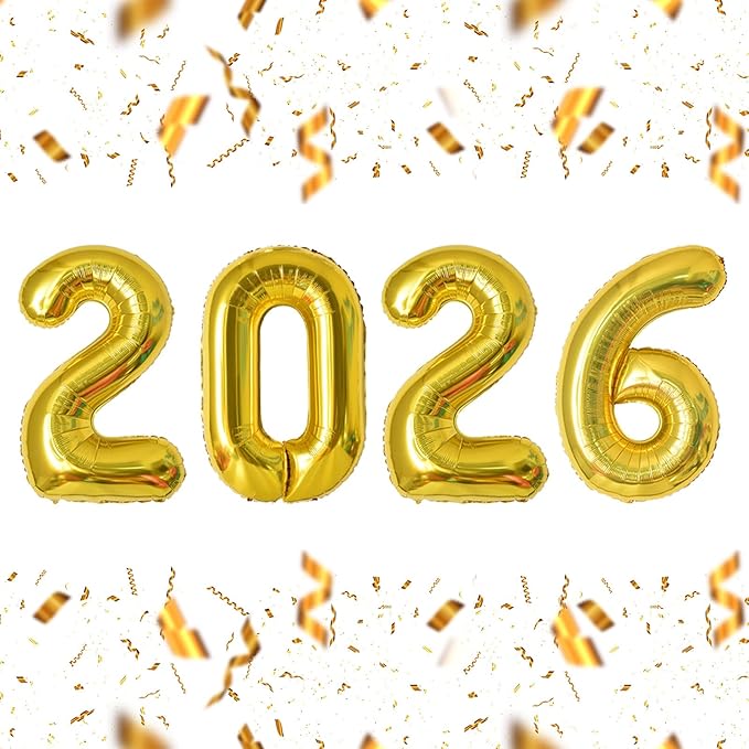 KALOR 32 Inch 2026 Gold Foil Number Balloons, 2026 New Years Decorations for 2026 Happy New Year Eve and Graduations Party Supplies