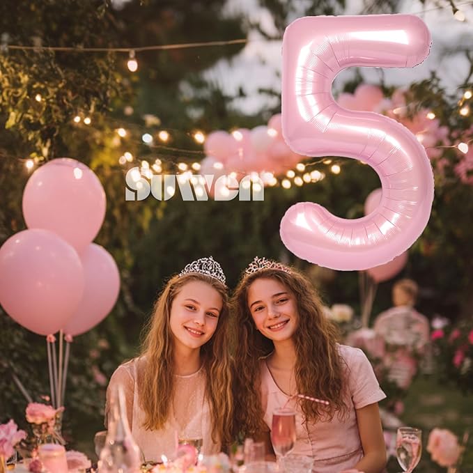 SUWEN 40 Inch Pink Large 5 Number Balloons Big Foil Helium Number Balloons 0-9 Jumbo Happy 5th Mylar Birthday Party Decorations for Girl Anniversary Party Supplies