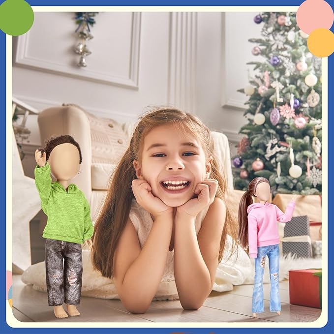 Bencailor 8 Pieces Winter 18 Inch Doll Clothes Dolly Girl Accessories Cotton Sweaters Denim Pant Regular Outfit Clothing for 18 Inch Doll(Green,Pink,Purple,Blue)