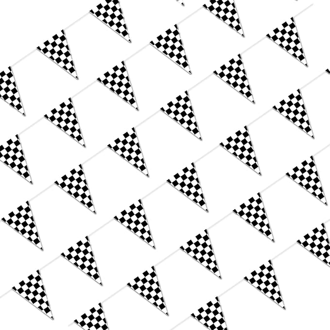 Piokio 100ft Black and White Checkered Flag Banner Racing Birthday Decorations, for Nascar Cars Party Supplies