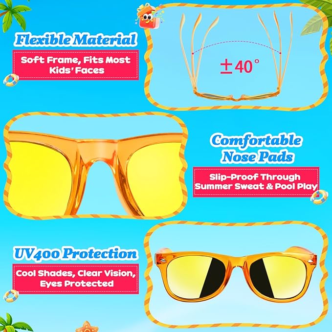 24 Pack Kids Sunglasses Bluk Party Favors - Goodie Bags Stuffers for Children Age 3-8,Boy Girl Neon Glasses with UV400 Protection,Birthday Classroom Graduation Gift,Pool Beach Party Supplies - nylytek