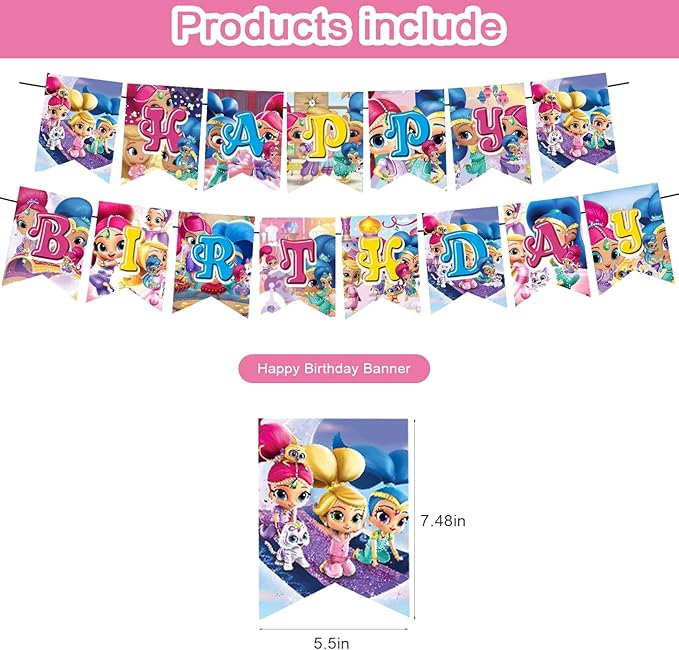 ELZEM Shimmer and Shine Party Decorations,Girl Birthday Party Supplies Includes Banner- Cake Topper - 12 Cupcake Toppers - 18 Balloons, Blue