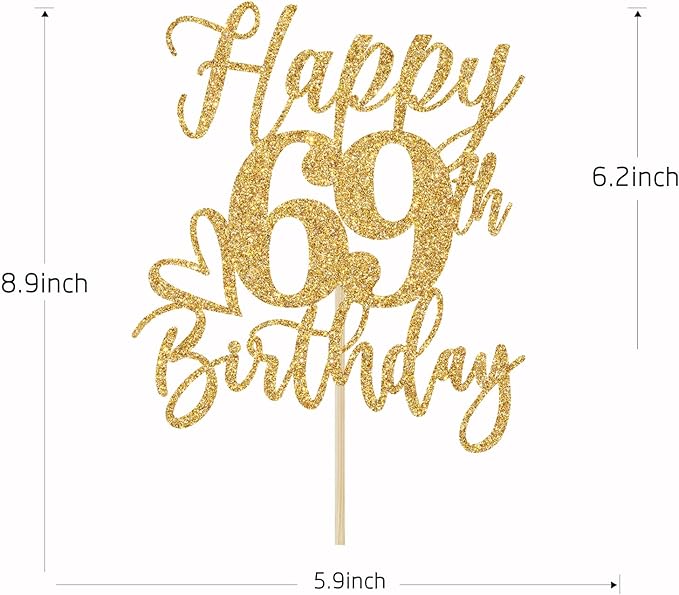 Happy 69th Birthday Cake Topper, 69th Birthday Decorations for Men/Women, Cheers to 69 Years, Hello 69, 69th Happy Birthday Party Supplies Gold Glitter