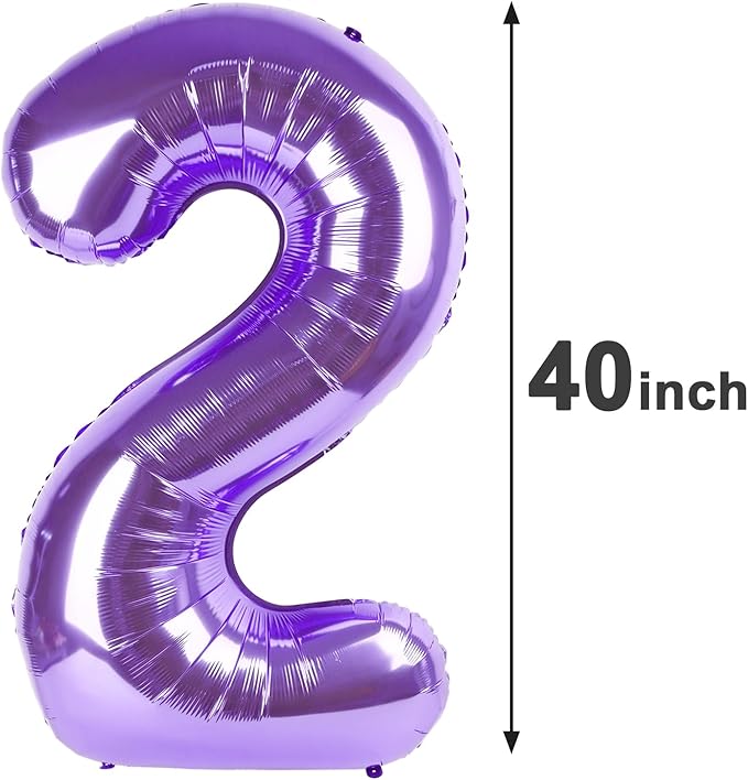 Giant Purple Number 2 Balloon Number 40 Inch, 2025 Number Balloons 2 Birthday Supplies, 2nd 12 22 32 62 Year Old Birthday Party Celebration, Second Purple Balloons Graduations Anniversary Decorations