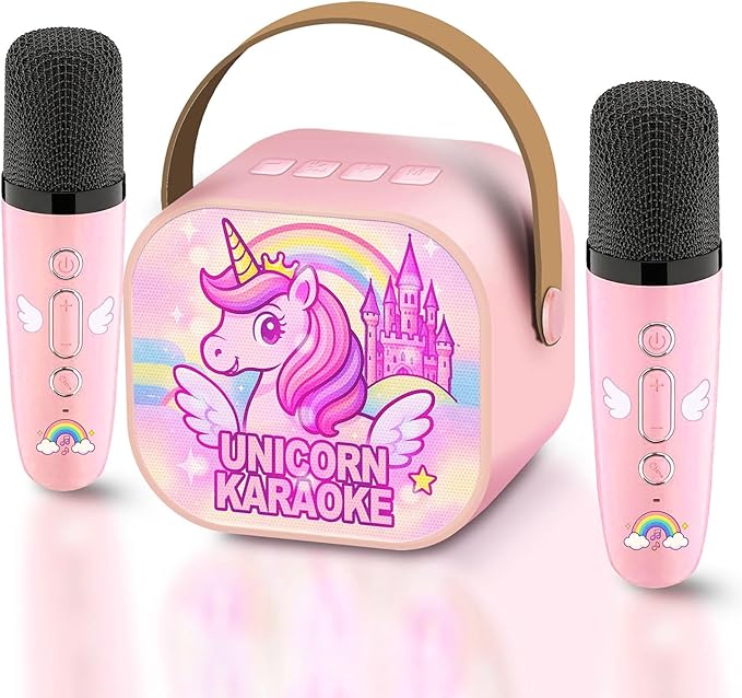 Unicorn Toys for Girls Age 4-6 Mini Karaoke Machine for Girls Unicorn Birthday Decorations Toys 3 4 5 6 7 8 9 Year Old Girl Birthday Gifts with 2 Wireless Microphones