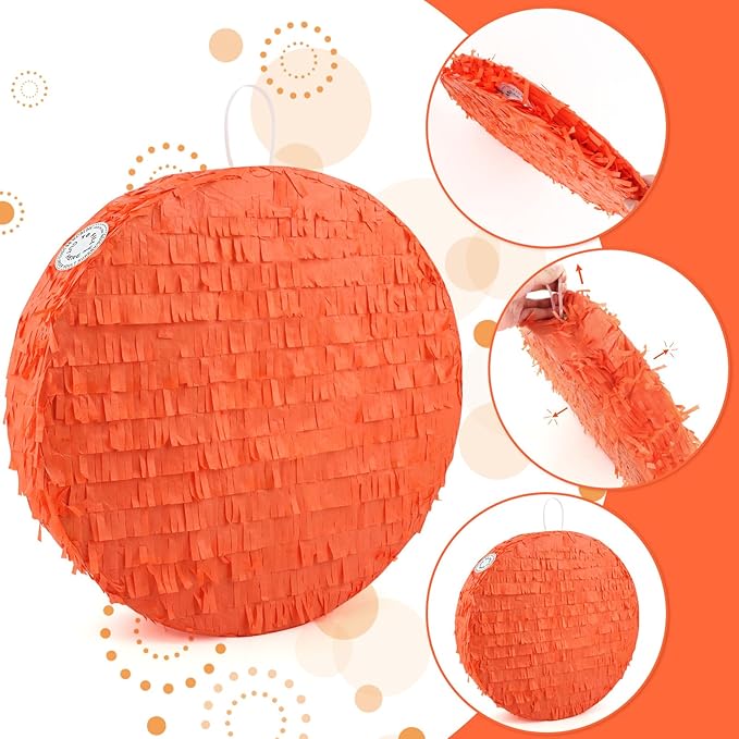 Orange Round Pinata with Stick Blindfold and Confetti DIY Blank Pinata for Adults Kids Birthday Party Supplies Carnivals Thanksgiving Decorations