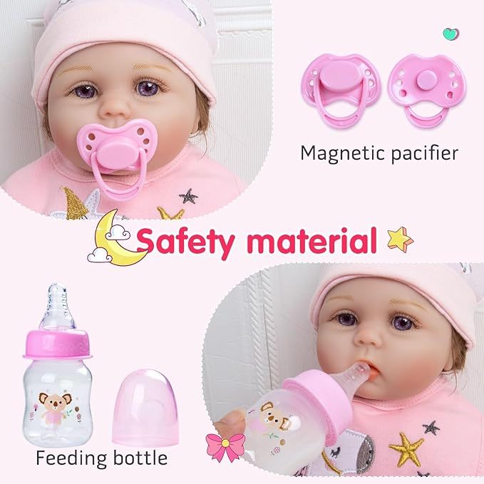 13 Pcs Reborn Baby Doll Clothes Pink Outfit Accessories for 17-22 Inches Babydolls Reborn Girl Doll Clothes Newborn Baby Accessories Set with Unicorn Backpack
