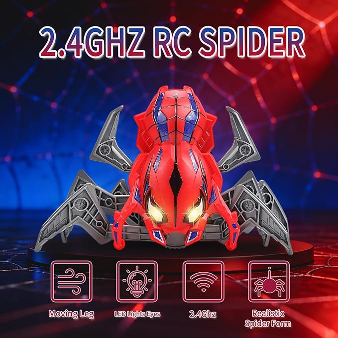 Remote Control Spider Toys for Boys 4-6 with Eyes Lights, Moving Legs, Fast Speed & 360° Spin, Rechargeable RC Spider Kids Toys for Ages 3-4 6-8 Ideal Party Christmas Birthday Gift for Kids