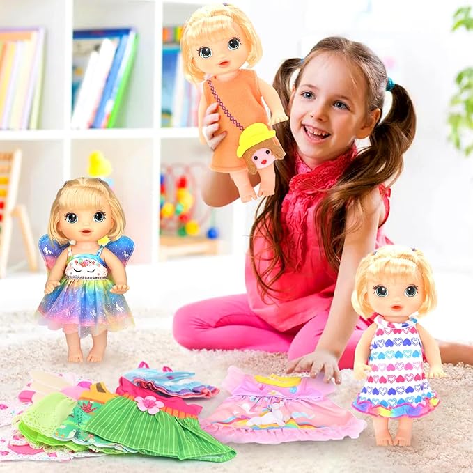 9 Pcs Alive Baby Girl Doll Clothes for 10-12 Inch Girl Dolls，12 Inch Alive Baby Doll Clothes Accessories Dress Outfits，Best Gift for Kids（No Dolls）