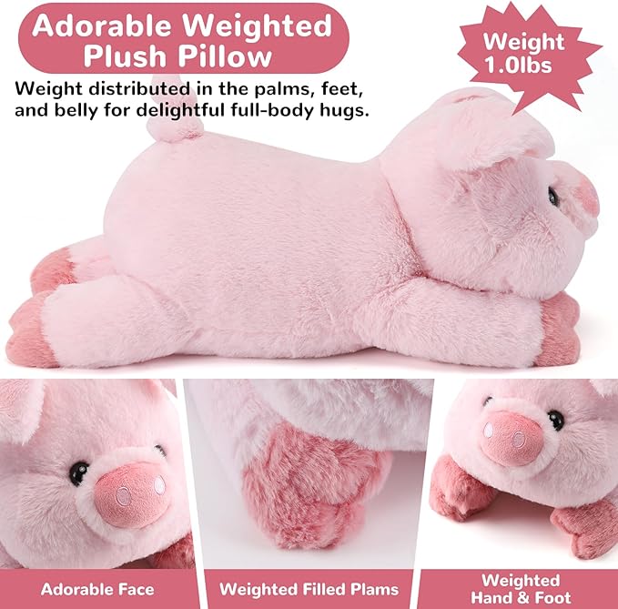 Pig Weighted Stuffed Animals - 12 Inch 1.0 Pounds Weighted Plushies Pig - Small Plush Stuffed Animals Pillow - Cute Plush Toys Gifts for Kids & Adults