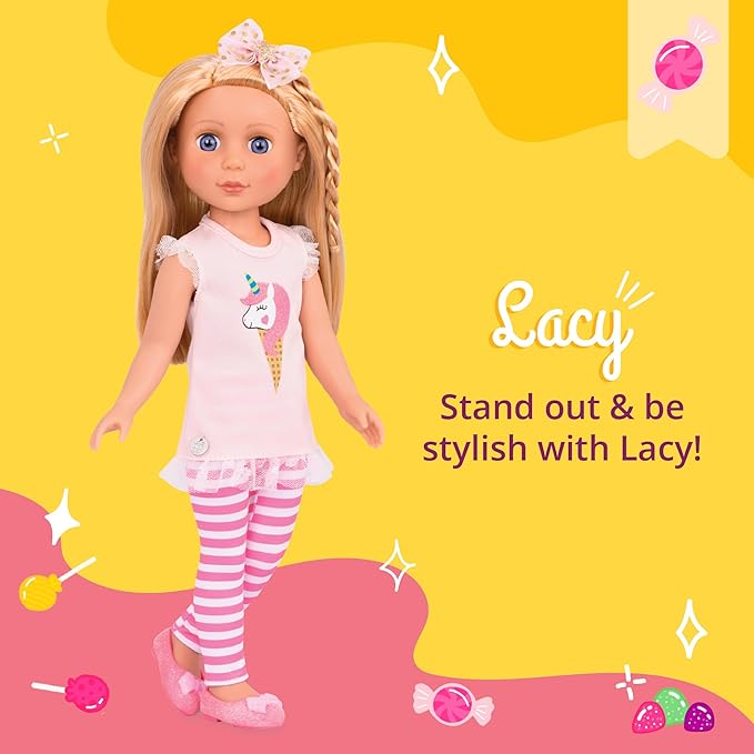 Glitter Girls – 14-Inch Fashion Doll - Blonde Hair & Blue Eyes - Pink Tunic, Striped Leggings, Hair Bow & Ballet Shoes – Dolls for 3+ Years Year Old Girls – Lacy