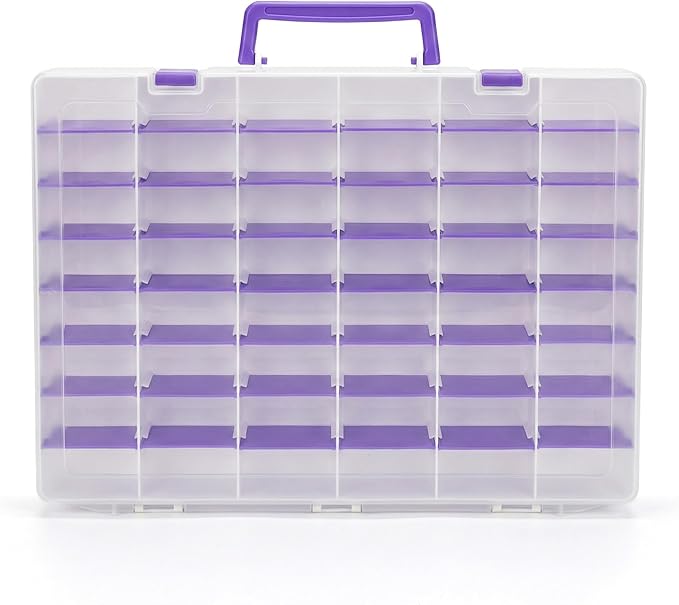 Toy Storage Box for Disney Doorables, for MGA Entertainment Miniverse, Holds 28+ Multi-Mini Figures with 48 Adjustable Grids - White with Purple Handle