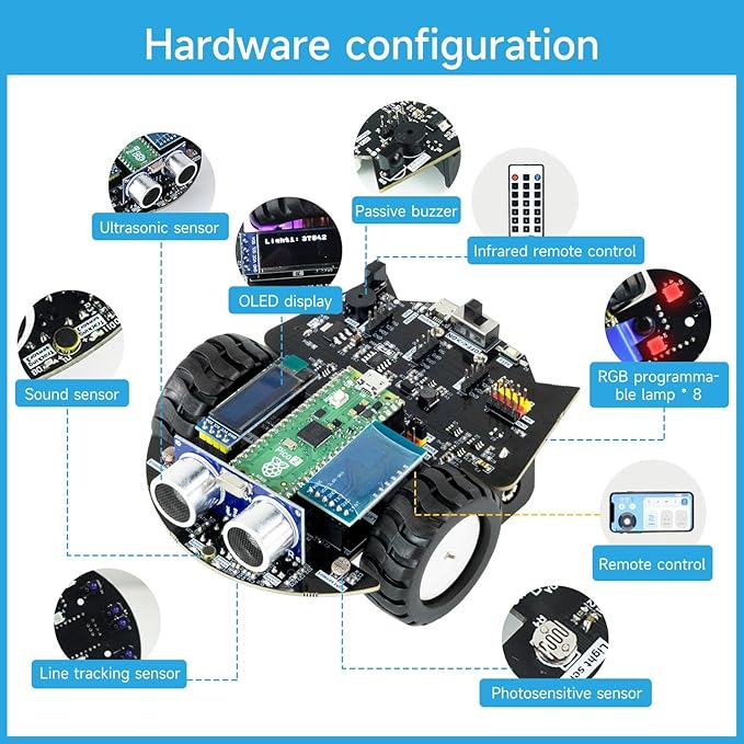 Yahboom Raspberry Pi Pico2 Smart Robot Car Starter Programming Robot Kit DIY MicroPython Scientific Electronics Programming Project Kit