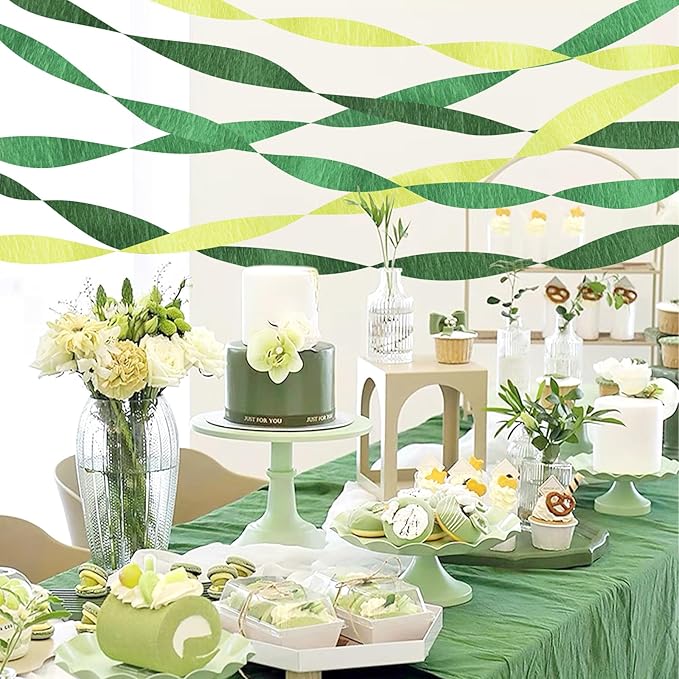 Green Streamers Party Decorations, 6 Rolls Crepe Paper for St Patricks Day Decorations Wedding Birthday Baby Shower Decorations Craft Supplies(1.8 Inch x 82Ft/Roll)
