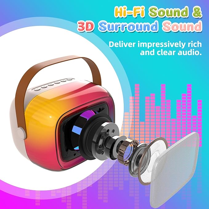 Karaoke Machine for Kids, Girl Toys Christmas Birthday Gifts for Ages 4-12 Girls, Boys, Guyucom Portable Bluetooth Karaoke Machines with 1 Wireless Mic for 4,5,6,7,8,9,10,11,12+ Year Old Kid Party