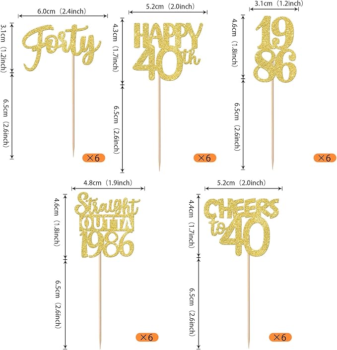 30PCS Straight Outta 1986 Cupcake Toppers Gold Glitter Forty Happy 40th Birthday Cupcake Picks Cheers to 40 Years Cake Decorations for 40th Birthday Anniversary Party Decoration Supplies